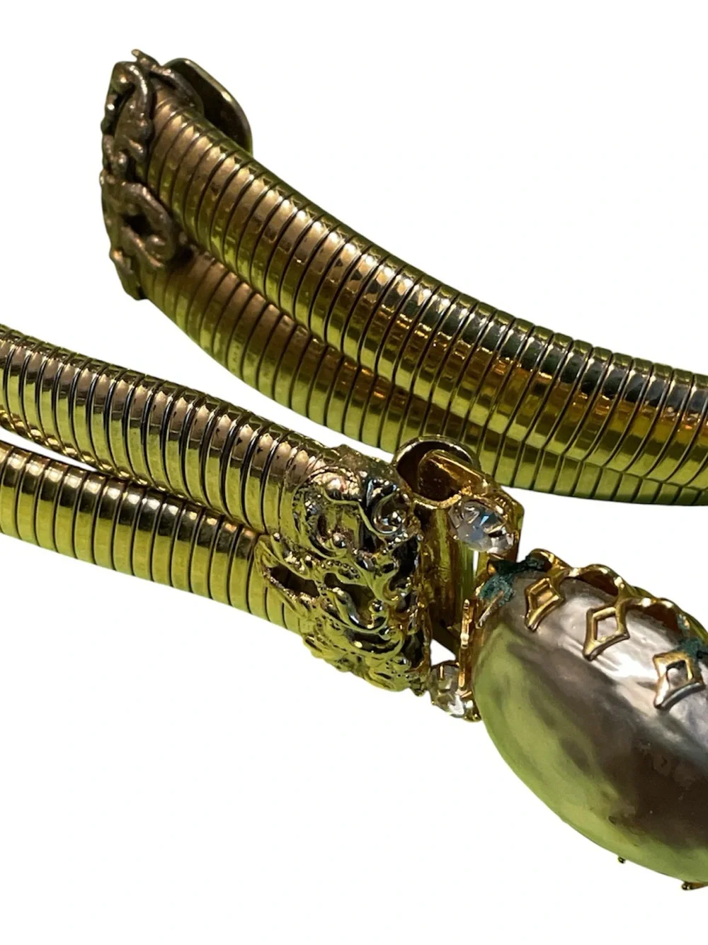 - Vintage Schreiner NY Gold Plated Pearl Crystal Tubogas Belt